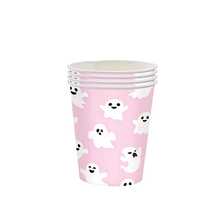 10pcs/20pcs/50pcs/80pcs Halloween Pink Ghost Theme Paper Tableware Set, Includes Paper Plates, Napkins And Paper Cups, Printed With Cute "Boo" Ghost Pattern; Suitable For Halloween Trick Or Treat Party, Birthday Party And Day Of The Dead - Multicolor - View 6