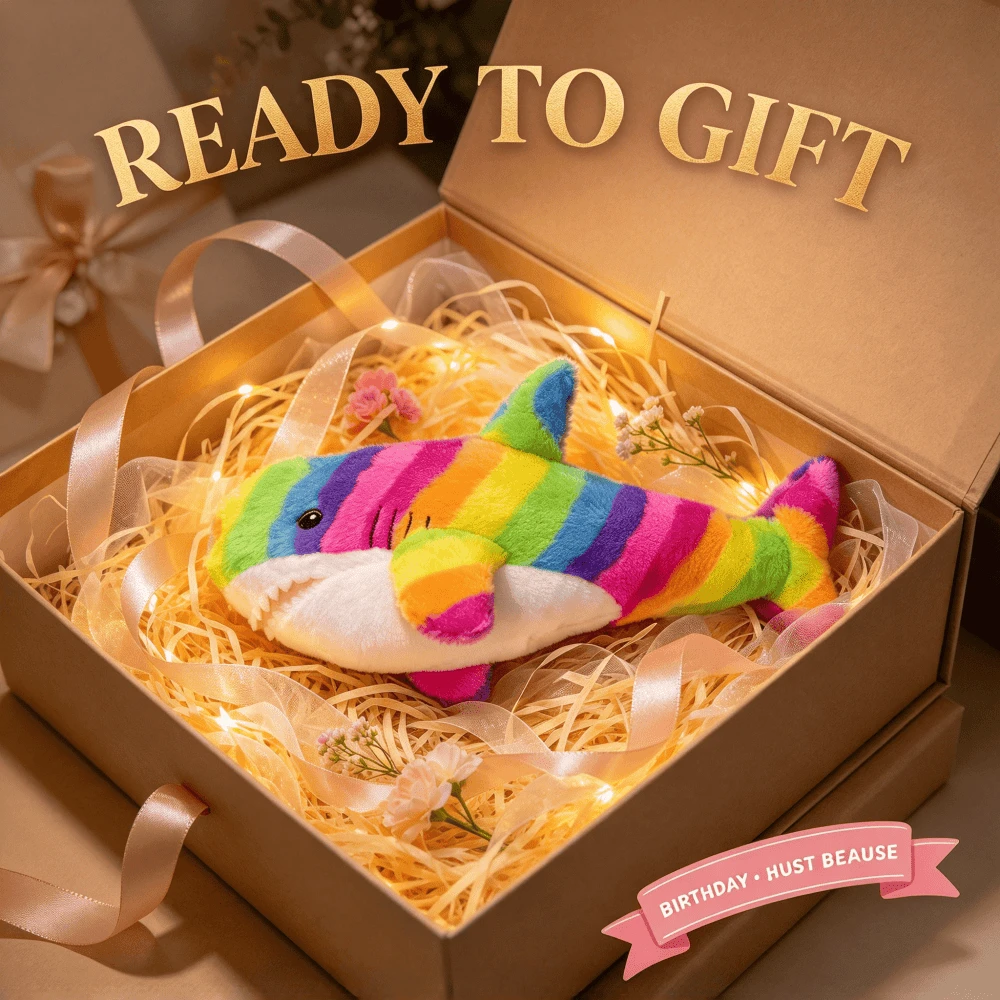 1 pieza Peluche de tiburón arcoíris lindo, figura de peluche de criatura marina a rayas, muñeco de animal suave, decoración de habitación, regalo de vacaciones, regalo para amigos, accesorio para sesión de fotos - Multicolor - Ver 1