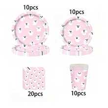 10pcs/20pcs/50pcs/80pcs Halloween Pink Ghost Theme Paper Tableware Set, Includes Paper Plates, Napkins And Paper Cups, Printed With Cute "Boo" Ghost Pattern; Suitable For Halloween Trick Or Treat Party, Birthday Party And Day Of The Dead - Multicolor - View 10