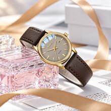 BIDEN Women's Analog Quartz Date Watch Stylish Casual Water Resistant Gold Tone Case/Brown Leather Strap - Gold - View 6