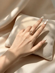 18K Gold Plated Rectangular Crystal Stackable Ring Set For Women, Multi-Layer CZ Rhinestone Thick Band, Copper Personalized Finger Jewelry - Gold - View 5