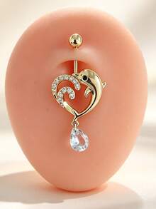 1pc Copper Inlaid Zirconia Heart Dolphin Water Drop Pendant Belly Ring Suitable For Daily Wear - Dolphin Belly Piercing - View 8