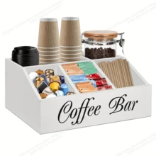 Nampan Organizer Stasiun Kopi Kayu - Keranjang Penyimpanan Serbaguna Persegi Panjang Non-Tahan Air dengan Rak Bumbu, Tempat Kapsul Biji Kopi, dan Organizer Aksesori Dekorasi Bar Kopi - MultiWarna - View 3