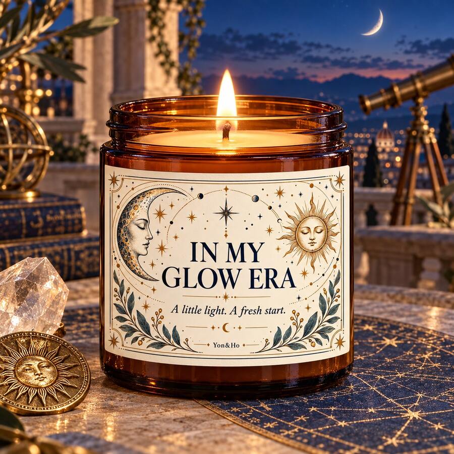 Soy Wax Candle, Vanilla Fragrance Candle, In My Glow Era Candle, Celestial Sun Moon Candle, Gifts For Women, Christmas Gift, Christmas Decorations, Home Decor Living Room, Amber Jar Candle, New Beginnings Gift, Birthday Gift For Her