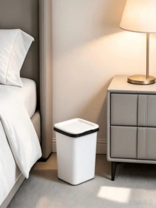 White Square Flip‑Top Plastic Waste Bin, Slim Rectangular Removable Flip Lid, Odor‑Blocking Trash Bucket For Bathroom Kitchen Bedroom Apartment Indoor Use - Color: Random - View 3