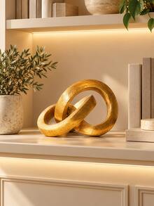 1pc Gold Resin Knot Sculpture, Modern Abstract Interlocking Ring Statue, Luxury Geometric Desktop Ornament, Minimalist Home Decor, Suitable For Living Room, Bookshelf, Mantel, Entryway, Office Desk, Coffee Table, Housewarming Gift, Modern Art Decoration - A - View 8