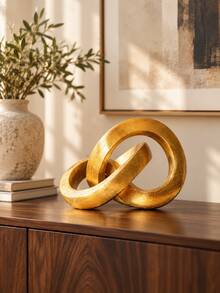 1pc Gold Resin Knot Sculpture, Modern Abstract Interlocking Ring Statue, Luxury Geometric Desktop Ornament, Minimalist Home Decor, Suitable For Living Room, Bookshelf, Mantel, Entryway, Office Desk, Coffee Table, Housewarming Gift, Modern Art Decoration - A - View 5