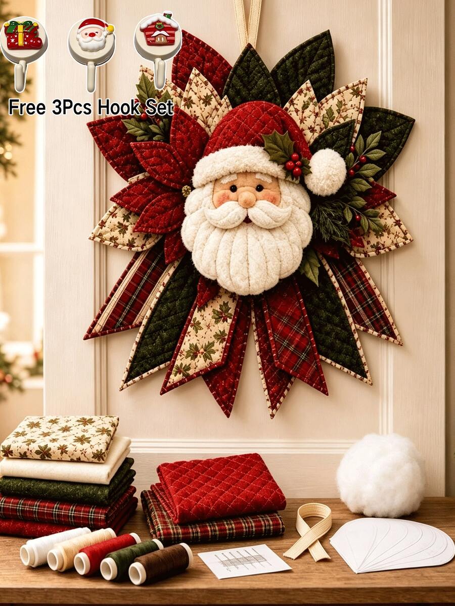 Beginner-Friendly Oversized Christmas Quilted Door Hanger Sewing Kit - Pre-Cut Fabric Suitable For Front Door Wall Hanging Decor With Patchwork, Hand Washable Craft Project For Decoration (No Need) - A - View 1