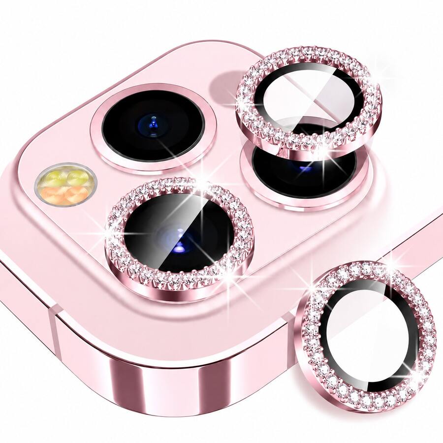 3pcs Shiny Metal Camera Lens Protector Rings, 9H Tempered Glass HD Clear Lens Cover, Anti-Scratch, Shockproof, Full Coverage, Individual Camera Protection Ring, Compatible With IPhone 18 Pro Max/18 Pro/18/17 Pro Max/17 Pro/17 Air/17/16 Pro Max/16 Pro/16 Plus/16/15 Pro Max/15 Pro/15/14 Pro Max/14/13/12/11 Series - Pink - View 1