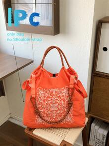 女款時尚波希米亞風方巾刺繡大容量托特肩背包 通勤包 適合購物、休閒、度假、派對，驚喜禮物 - 彩色 - 查看 12