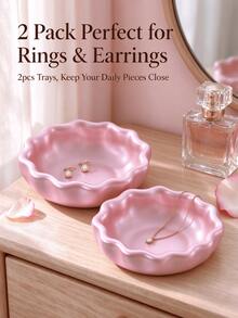 Small Round Wavy Edge Jewelry Tray, Matte Resin Ring & Earring Storage Dish, Vanity Desktop Decor Small Dish, Bedroom Entryway Home Decor, Birthday Gift For Girls, 1pc - Multicolor - View 12