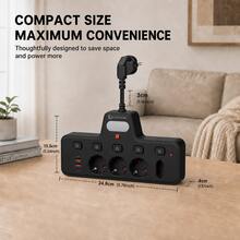 EU Power Strip Extension Cord 3250W Multi-Outlet Socket Expander With Independent Switch, 4 AC Outlets And 4 USB Ports Wall Plug Power Adapter For Home And Office - Black - View 10