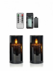 1/2/3pcs Smoke Grey Flameless Candles, Battery Operated LED Pillar Candles With 10-Key Remote Control And 2/4/6/8 Hour Timer, Flickering Warm Yellow Realistic Flame, Suitable For Table Centerpiece, Wedding, Garden, Holiday Party, Gift, Fireplace, Home Decor, Batteries Not Included - Grey - View 10