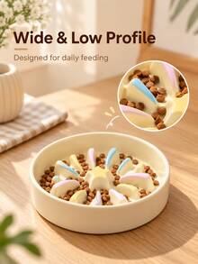 1PC Ceramic Slow Feeder Bowl For Cats & Dogs, Flower Raised Design Pet Feeding Bowl, Indoor Pet Food Dish - 200ml - View 5