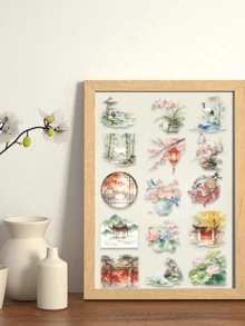 50pcs Chinese Style PET Stickers, Transparent Waterproof, Suitable For DIY Scrapbooking, Planner, Phone, Laptop, Cup Decoration - Multicolor - View 7