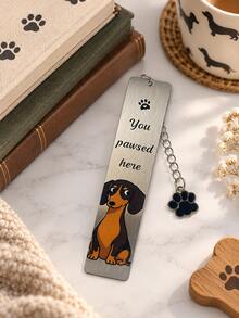 Dachshund Dog Metal Bookmark, Pun Quote You Pawsed Here Page Marker With Black Paw Pendant, Book Lover Gift - Multicolor - View 8