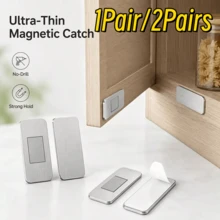 1Pair/2Pairs Stainless Steel Magnetic Cabinet Door Stopper, No-Drill Installation For Kitchen Cabinets, Wardrobes And Drawers, With Adhesive Backing For Damage-Free Installation - Silver - View 2