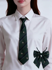 2pcs JK Style Uniform Accessories Crown Jacquard Striped Detachable Women's Collar Bow Tie Set, Shirt Collar Decoration - Dark Green - View 2