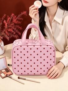 Polka Dot Print Handheld Makeup Bag, Multi-Zipper Pocket Design, PU Material Large Capacity Cosmetic Storage Bag, With Multiple Inner Compartments, Portable Travel Toiletry Organizer, Suitable For Cosmetics, Brushes, Skincare Products, Ideal For Weekend Trips - Multicolor - View 8