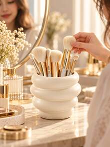 Honey Pot Shaped Makeup Brush Holder, Cute Milky White Cosmetic Display Stand, Makeup Storage Box, Best Birthday Gift, Home Decor - Multicolor - View 12