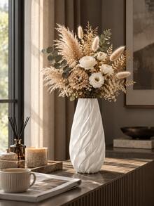 1pc White Decorative Vase, Streamlined Leaf Pattern, High Water Drop Shape Slim Neck, Suitable For Living Room, Office, Bedroom And Dining Room Tulip, Rose Or Reed Grass Fashion Centerpiece Decor | White Vase, Tabletop Decor, Floral Vase, Gift - Multicolor - View 4
