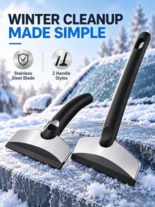 1pc Stainless Steel Car Ice Scraper And Snow Shovel, Portable Windshield Frost Scraper For Removing Ice, Snow And Frost From Car Windows, Multifunctional Automotive Deicing And Snow Cleaning Tool, Winter Car Essential - Multiple Styles - View 1