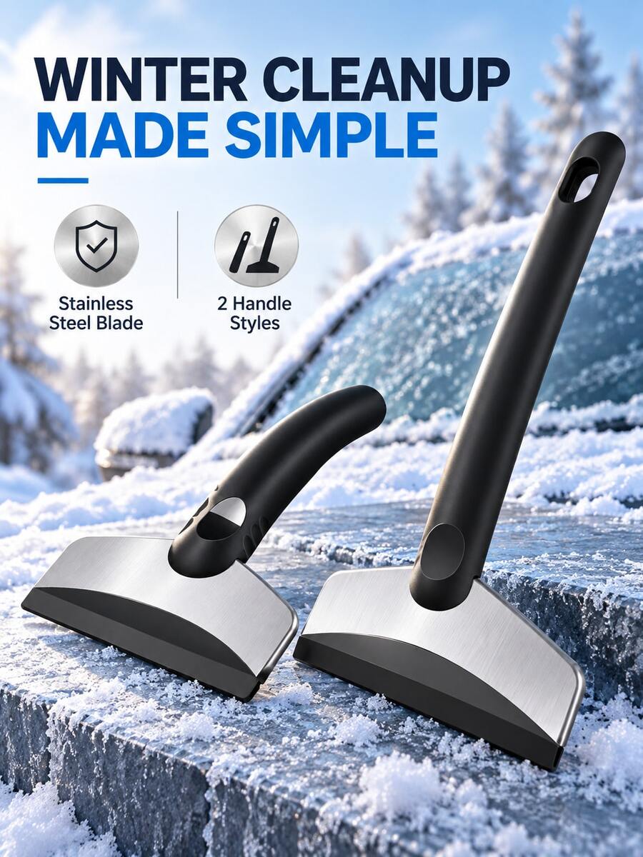 1pc Stainless Steel Car Ice Scraper And Snow Shovel, Portable Windshield Frost Scraper For Removing Ice, Snow And Frost From Car Windows, Multifunctional Automotive Deicing And Snow Cleaning Tool, Winter Car Essential - Multiple Styles - View 1