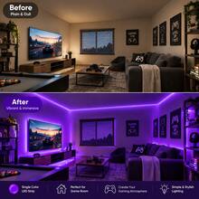 LED Strip Lights RGB USB Powered, Plug & Play Mood Lighting, Easy 3-Key Control, Self-Adhesive & Cuttable, Multi-Color Dynamic Modes, For Bedroom TV Backlight Gaming Setup, Christmas Party Wall Decor - 3Key RGB - View 3