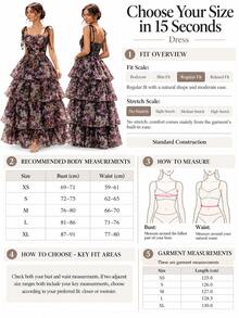 Perirose Elegant Women's Layered Maxi Dress, Puff Sleeves, Floral Print, Shoulder Strap, Adjustable Straps, Elastic Waist, Summer - Black - View 10