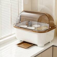 1pc Space-Saving Kitchen Storage Box With Lid, Dust-Proof Home Use, Drawer-Style Draining Utensil Organizer, Countertop Bowl & Plate Rack, Suitable For Bowls, Plates And Kitchen Utensils, Easy To Drain And Clean - Multicolor - View 7