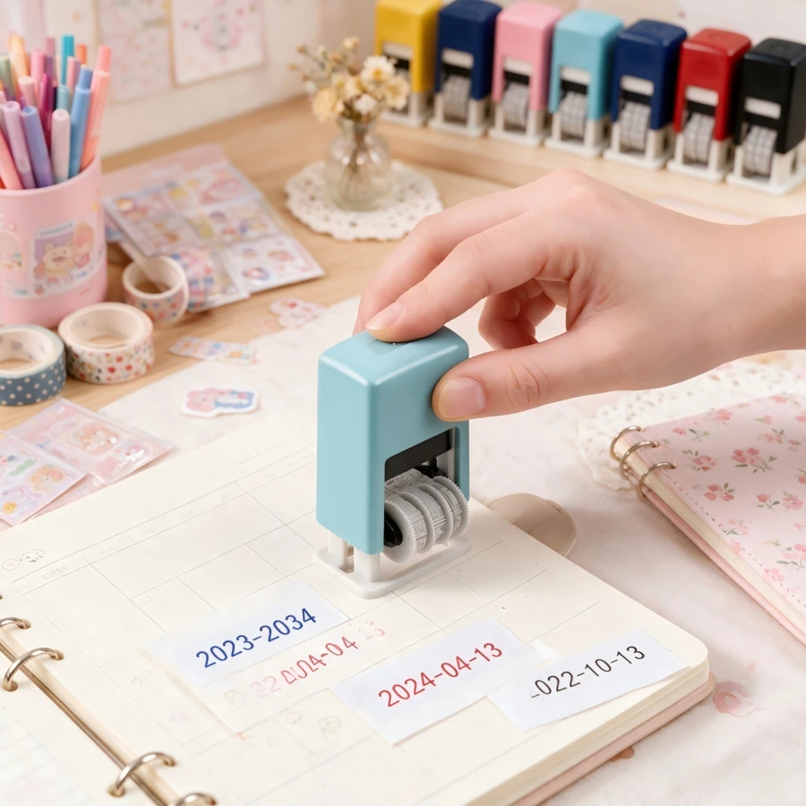 Adjustable Rolling Self-Inking Date Stamper, Refillable Ink Date Stamp, Portable Office Stamp For Document Filing, Warehouse Receipt, Accounting And Journal Planning - Small Date Stamp - View 1