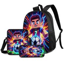 Neon Pixel Style No. 7 Football Star Print 3 Pieces Set: Large Capacity Backpack + Crossbody Bag + Pencil Case, Adjustable Breathable Shoulder Straps, Fashionable Sports Pixel Style Daily Commute Travel Storage Set - Printed Bag - View 1