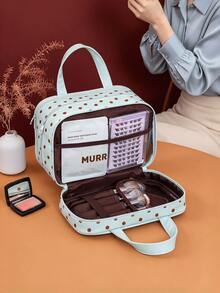 Polka Dot Print Handheld Makeup Bag, Multi-Zipper Pocket Design, PU Material Large Capacity Cosmetic Storage Bag, With Multiple Inner Compartments, Portable Travel Toiletry Organizer, Suitable For Cosmetics, Brushes, Skincare Products, Ideal For Weekend Trips - Multicolor - View 5