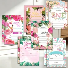 12 Buah Kartu Undangan Pesta Ulang Tahun, 6 Desain Berbeda dengan Flamingo dan Daun Palem, Undangan Pesta Dua Sisi, Cocok untuk Perlengkapan Perayaan Pesta, Dapat Diisi Sendiri - MultiWarna - View 1