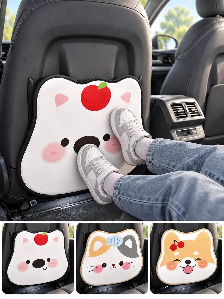 1pc Cute Cat Dog Bear Car Seat Back Protector, PU Leather Kids Kick Mat, Wipeable & Cleanable, Adjustable Hook & Strap, Universal Front Seat Back Cover, Suitable For Car SUV Sedan Truck, Family Travel Interior Accessory