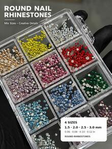 1 Box 12 Colors K9 Colorful Flat Back Rhinestones Nail Art Decor, Super Shiny, High Quality, Mixed Sizes, Suitable For High-End Gel Nail Art DIY Decoration - Multicolor - View 3