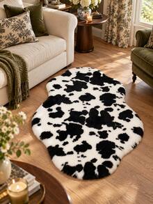 1pc Soft Fluffy Rug Cow Print Cloud Shape Area Rug,For Bedroom,Living Room,Study,Office,Washable & Non-Slip,Cute Rug,Living Room Rug,Bedroom Rugs,Bedside Rug,Faux Fur Rug,Decorative Rug,Play Mat,Bedroom Decor,Home Decor,Autumn Decor Home,Room Decor - Multicolor - View 2