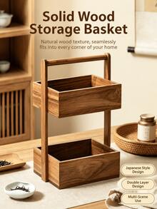 1pc Double Layer Wooden Storage Box, Office Use, Handheld Desktop Organizer, Wooden Box, Storage Box, Gift Box, Jewelry And Cosmetic Storage Box, Item Organization, Ample Storage Space, Desktop Organizer - View 7