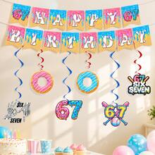 21 PCS Birthday Party Decoration Set For 67th Birthday, Doughnut Ice Cream Baseball Skeleton Hand Birthday Banner And Hanging Vortex Decorations, Hanging Decorations For 67th Birthday Party - View 1