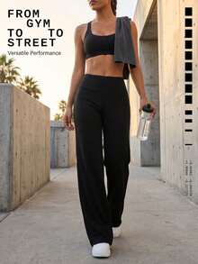 Small Size Solid Color High Waist Casual Straight Leg Stretch Pants, Black, Suitable For Commuting And Weekend - Black - View 4