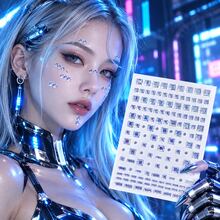 Cyberpunk Style Mechanical Girl Rhinestone Stickers, Metallic Makeup Imitation Stickers, Self-Adhesive Face Stickers Decoration, Mirror High-End Texture, Creative DIY Makeup Accessories, Personalized Makeup Rhinestone Stickers, Easy To Use, Free Matching, Creative DIY Makeup Tools - Brown - View 1