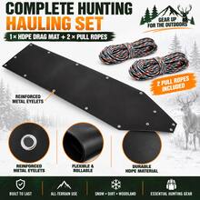 3PCS HDPE Deer Drag Sled Set With 2 * 360cm Pull Ropes, Heavy-Duty Rollable Hunting Hauling Mat With Reinforced Metal Eyelets For Game, Gear, Snow & Rough Terrain - Black - View 8