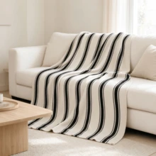 Black Striped Double-Sided Half-Fleece Blanket, Minimalist Throw Blanket For Office Nap, Air-Conditioned Room And Sofa - Black and White - View 1