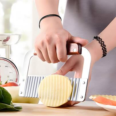 Cortador ondulado de acero inoxidable, rebanador de papas fritas, rebanador de verduras con corte ondulado, adecuado para papas, zanahorias, pepinos y corte de masa, herramienta de corte de cocina de uso pesado, adecuada para cocina casera, preparación de comidas y reuniones festivas