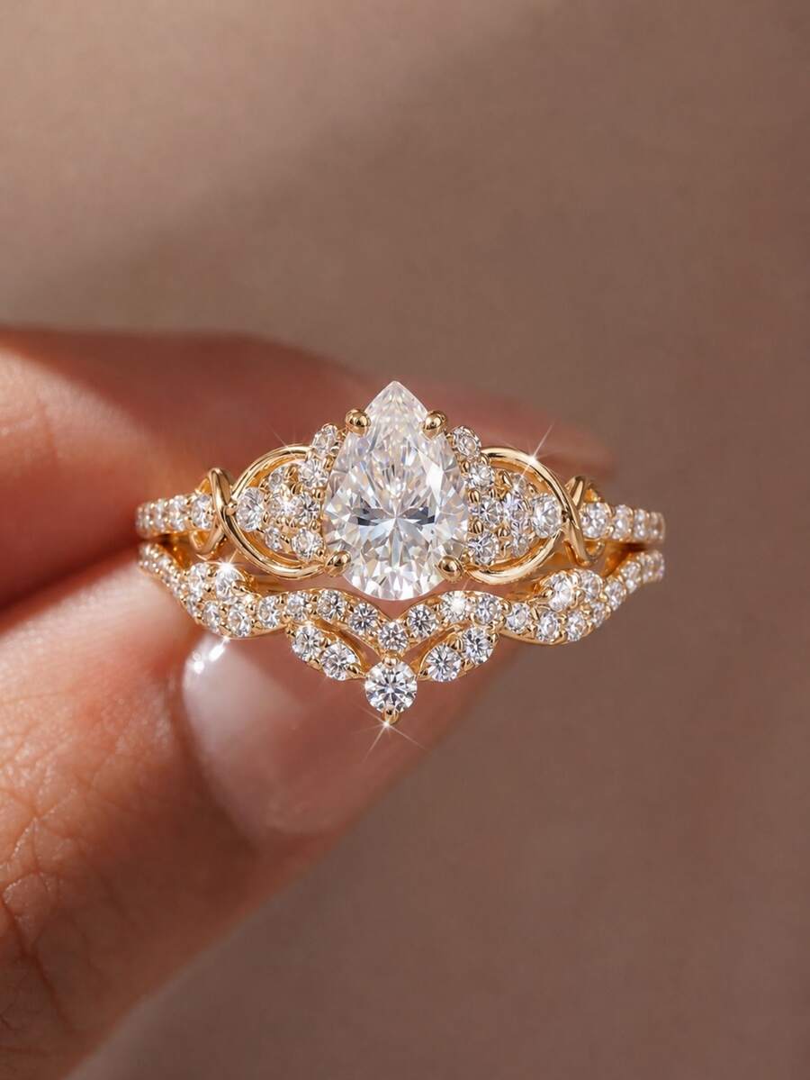 1pc Teardrop Diamond Engagement Ring, Bridal Promise Ring, Eternity Ring, Exquisite Jewelry Gift
