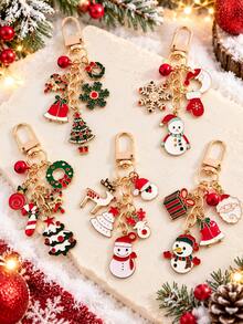 1pc Christmas Enamel Keychain, Cute Santa Claus Snowman Reindeer Christmas Tree Pendant, Gold Key Chain Bag Charm, Women's Handbag Backpack Decoration, Christmas Party Accessory, Girls Holiday Gift - Multicolor - View 1