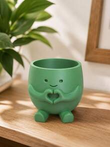 Healing Cartoon Character Small Flower Pot, Creative Cute Heart-Shaped Hugging Pose Succulent Planter, Material, Durable And Lightweight, Multiple Adorable Expressions To Choose From, Rounded Contour To Touch, Built-In Small Feet For Stable Placement, Suitable For Planting Succulents, Cacti And Other Small Foliage Plants, White And Green Two-Tone Minimalist Design, Fits Various Decor Styles, Perfect For Desk, Office, Bedroom, Windowsill, Easily Creates A Fresh And Healing Atmosphere - Multi-color - View 11
