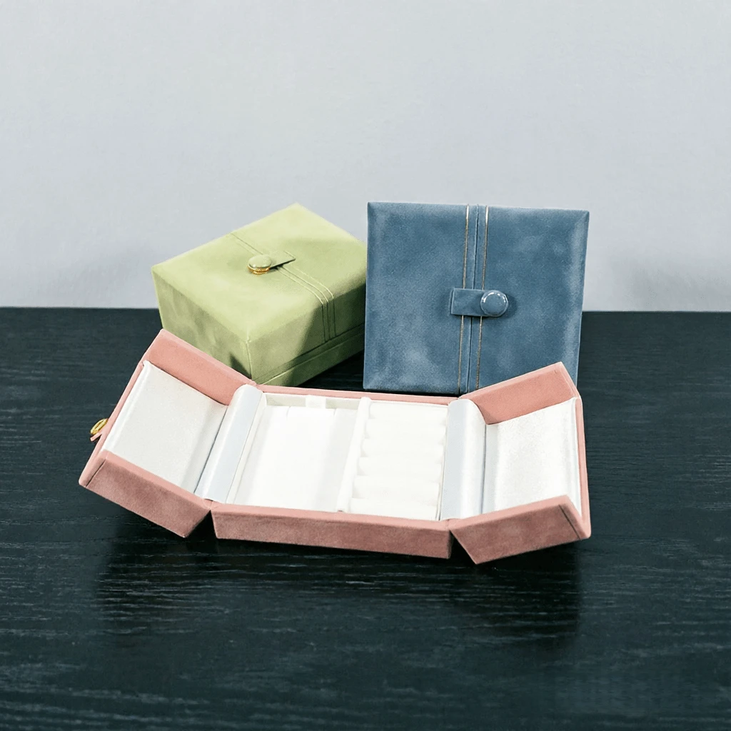 Exquisite Double-Door Velvet Jewelry Storage Box, Portable Travel Earring Necklace Ring Organizer, Women's Holiday Birthday Gift - Same Style, Multiple Colors - View 1