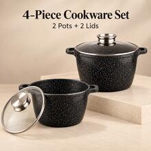 4-Piece Deep Cooking Pot Set With 2 Glass Lids, 28 Cm And 32 Cm, For Soups, Stews And Pasta - View 5