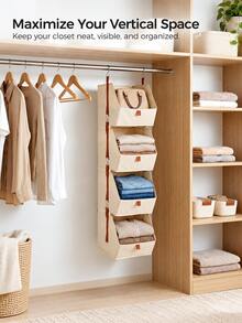 1pc 4-Tier Foldable Hanging Closet Organizer, No-Assembly Space-Saving Wardrobe Storage Bag And Clothing Shelf For Clothes, Sweaters, Towels And Accessories, Multifunctional Hanging Storage For Bedroom, Dorm And Home - Multicolor - View 1